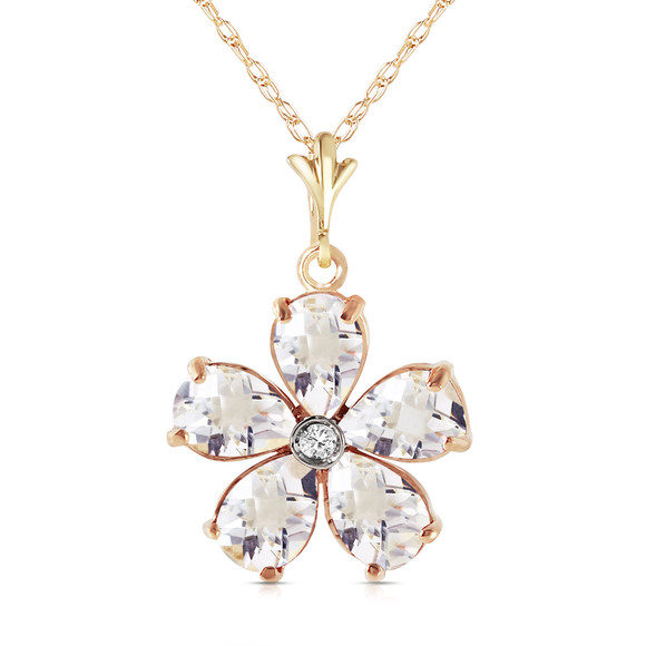 Galaxy Gold Products Jewelry - 14K. GOLD NECKLACE WITH NATURAL WHITE TOPAZ & DIAMOND (Yellow Gold)